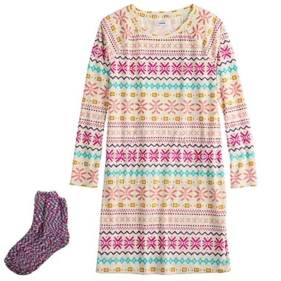 Sonoma Goods for Life 2-Piece Long Sleeve Crewneck Sleep Shirt with Sock Set - Picture 2 of 2